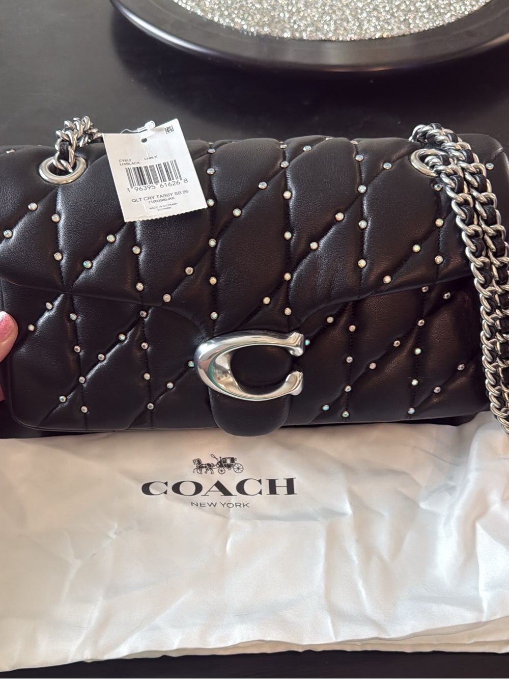 Coach Black Quilted Crystal Tabby 26